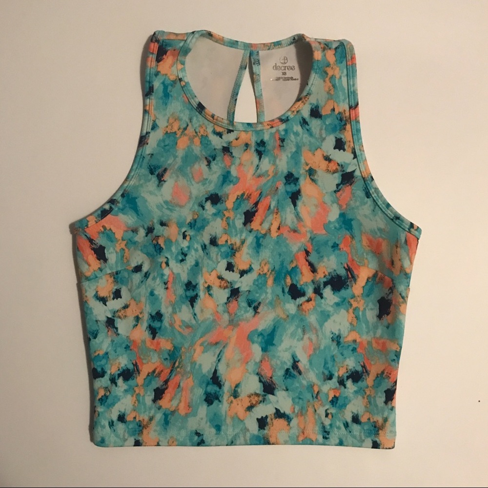 Scuba crop top, with an oil painting pattern (XS).